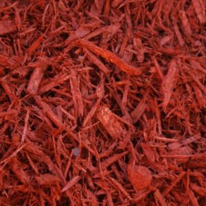 Bright red dyed mulch made from double ground hardwood for landscaping in Alpharetta and Cumming, GA