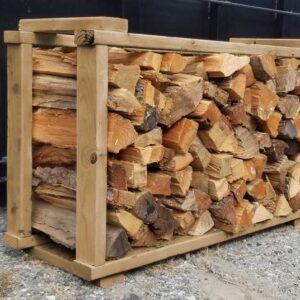 Seasoned hardwood firewood face cord stacked for home heating and delivery in Alpharetta and Cumming, GA