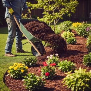 Professional mulch installation service in Alpharetta and Cumming with bulk delivery and spreading for landscapes